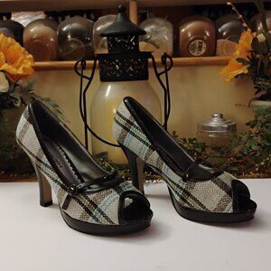 Aqua Brown Plaid Peep Toe Madden Girl Pumps